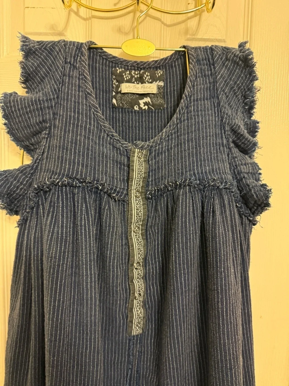 We The Free Indigo Pinstriped Frayed Sleeve Tunic